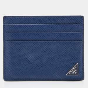 Prada Navy Blue Saffiano Leather Card Holder