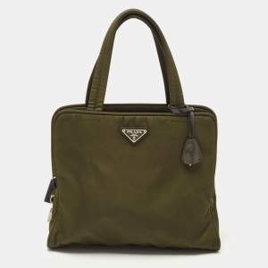 Pre Owned Prada Olive Green Nylon Tote
