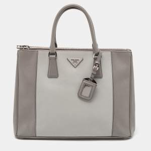 Prada Two-Tone Saffiano Leather Large Double Zip Tote