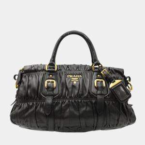 Classic Black Nappa Leather Gaufre Shoulder Bag