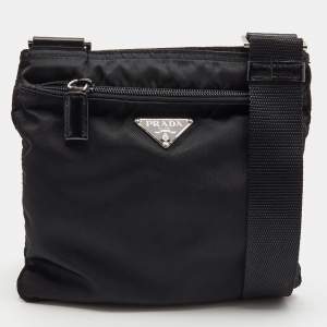 Prada Black Nylon Triangular Logo Messenger Bag
