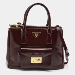 Pre Owned Prada Burgundy Saffiao Patent Leather Cargo Pocket Tote