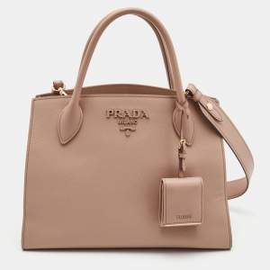 Pre Owned Prada Old Rose Saffiano Leather Medium Monochrome Tote