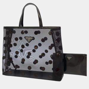 Prada Black Mesh Polka Dot Tote Bag