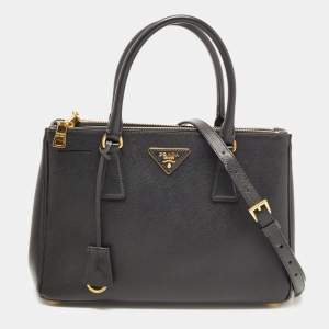 Prada Black Saffiano Lux Leather Small Double Zip Tote