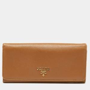 Prada Tan Saffiano Lux Leather Flap Continental Wallet