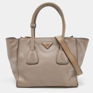 Prada Taupe Glace Leather Twin Pocket Tote