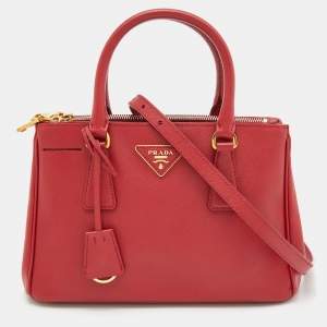 Prada Red Saffiano Lux Leather Galleria Double Zip Tote