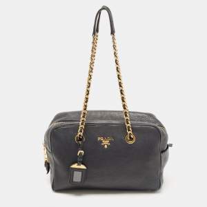 Prada Black Leather Chain Bowler Chain Bag