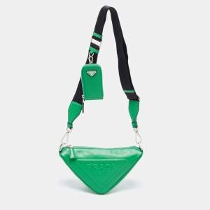 Prada Green Leather Small Triangle Shoulder Bag