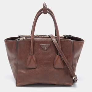 Pre Owned Prada Brown Leather Twin Pocket Tote