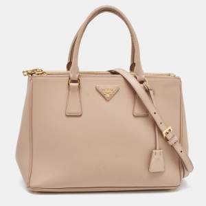Prada Beige Saffiano Leather Medium Galleria Double Zip Tote