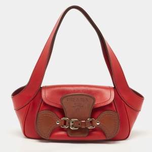 Prada Red Leather Buckle Shoulder Bag