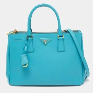 Prada Blue Saffiano Lux Leather Medium Galleria Double Zip Tote