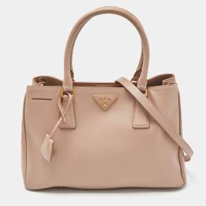Pre Owned Prada Cammeo Saffiano Lux Leather Zip Galleria Tote