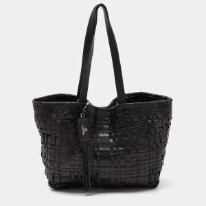 Pre Owned Prada Black Woven Leather Shopper Tote