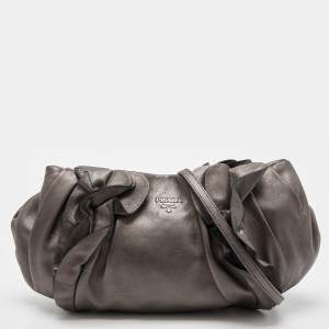 Pre Owned Prada Metallic Leather Ruffle Pochette Bag