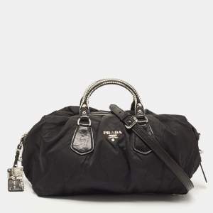 Pre Owned Prada Black Nylon Tessuto Metal Handle Satchel