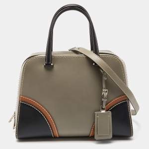 Prada Tricolor Bauletto Vitello Leather Satchel