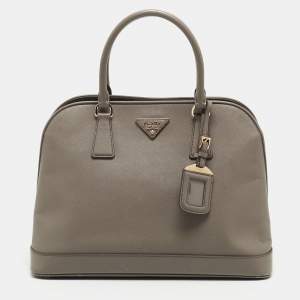 Pre Owned Prada Grey Saffiano Lux Leather Dome Satchel