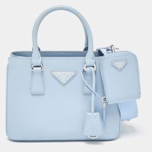 Prada Blue Saffiano Leather Mini Galleria Open Tote