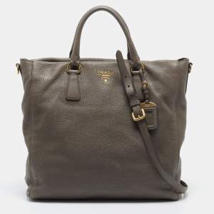 Pre Owned Prada Dark Grey Vitello Diano Leather Shopper Tote