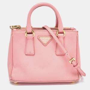 Prada Pink Saffiano Leather Mini Galleria Double Zip Tote