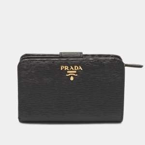 Prada Black Vitello Move Leather French Compact Wallet