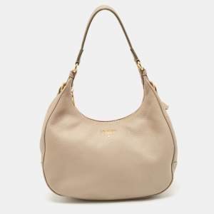 Prada Beige Vitello Daino Leather Hobo