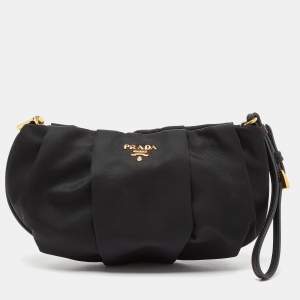 Prada Black Pleated Nylon Wristlet Clutch
