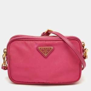 Prada Pink Nylon and Leather Double Zip Crossbody Bag