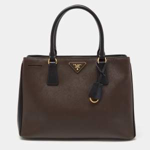 Prada Brown/Black Saffiano Lux Leather Middle Zip Tote