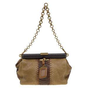 Pre Owned Prada Beige Ombre Python Frame Chain Shoulder Bag