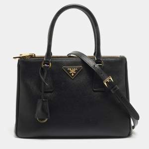 Prada Black Saffiano Lux Leather Small Galleria Double Zip Tote