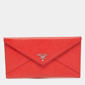 Prada Red Saffiano Leather Envelope Wallet