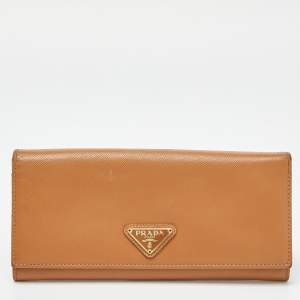 Prada Beige Saffiano Lux Leather Flap Continental Wallet