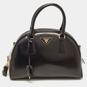 Prada Black Leather Zip Satchel