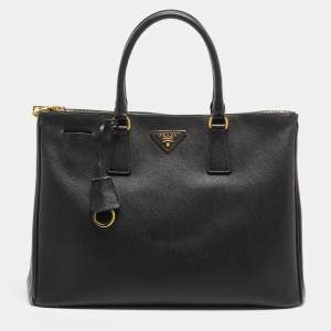 Prada Black Saffiano Leather Large Double Zip Tote
