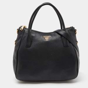 Prada Black Leather Vitello Daino Sacca 2 Manici Hobo