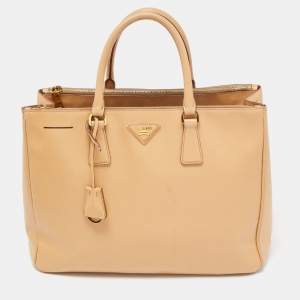 Pre Owned Prada Beige Saffiano Lux Leather Large Galleria Double Zip Tote