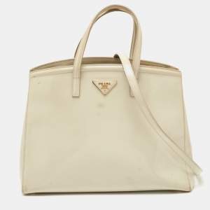 Pre Owned Prada Ivory Patent Leather Parabole Tote