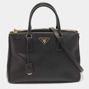 Prada Black Saffiano Leather Medium Double Zip Tote