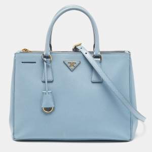 Prada Sky Blue Saffiano Lux Leather Medium Double Zip Tote