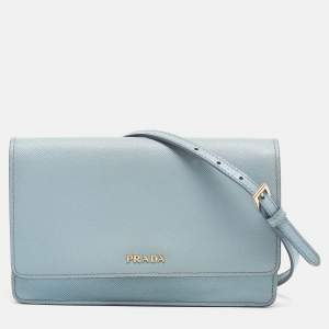 مملوكة مسبقًا Prada Sky Blue Saffiano Lux Leather Flap Crossbody Bag