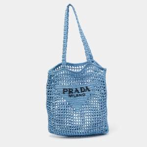 Pre Owned Prada Light Blue Straw Crochet Tote