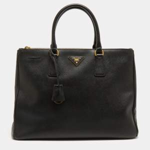Prada Black Saffiano Lux Leather Large Galleria Double Zip Tote