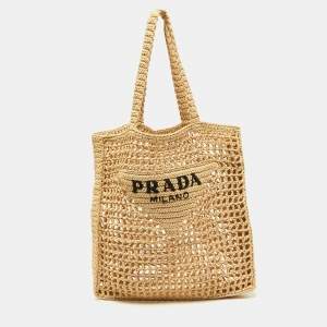 Prada Beige Woven Raffia Beach Tote