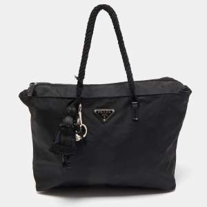 Pre Owned Prada Black Nylon Voodoo Doll Charm Tote