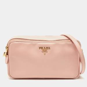Pre Owned Prada Pink Saffiano Lux Leather Camera Crossbody Bag