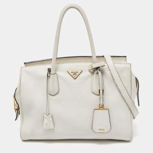 Prada White Vitello Daino Leather Satchel